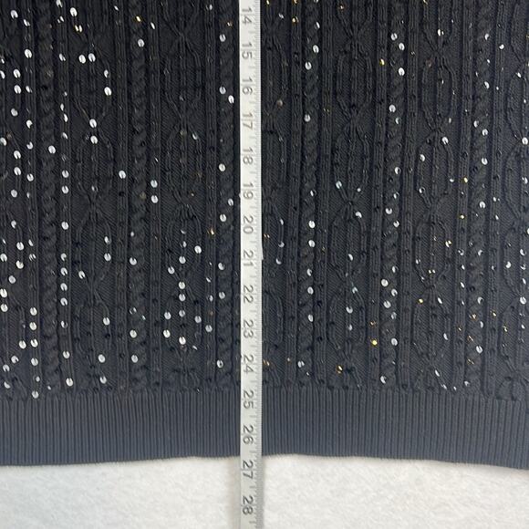 Quacker Factory Sweater Black Sequins Cable Knit V-Neck Size L Festive Holiday - Picture 5 of 8